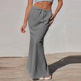 thumbnail image 7 of Yucgh Women's Solid Color Fishtail Split Skirt with Elastic Waist & Side Pockets, Swing Maxi Skirt, Casual Linen Blend Beach Skirt for Summer,Dark Gray,XL, 7 of 7