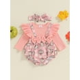 thumbnail image 2 of FEORJGP Toddler Girl 2Pcs Halloween Outfits 0 3M 6M 9M 12M 18M Infant Newborn Long Sleeve Jumpsuits Crew Neck Bodysuits Pumpkin Flower Print Rompers wshion Cute Sweet Clothes for Spring Fall, 2 of 6