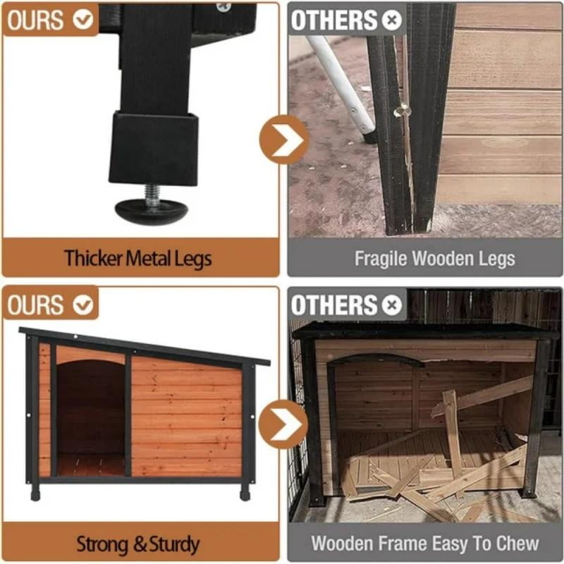 MIDOQIN Dog House Outdoor Indoor, Wooden Dog Kennel with Winter Raised Feet Puppy Shelter