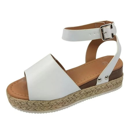 

Women s Topic Open Toe Buckle Ankle Strap Espadrille Wedge Casual Synthetic Sandal Summer Beach Platform Sandals