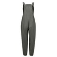 thumbnail image 3 of up to 60% off Gifts Usmixi Jumpsuits for Women Casual Cotton Linen Loose Button Strap Straight Long Jumpsuits Overalls with Pocket Summer Formal Solid Square Neck Sleeveless Maxi Rompers Gray l, 3 of 6