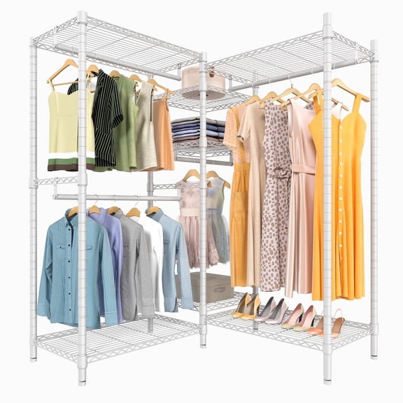 VIPEK L6 Medium Garment Rack L Shaped Clothes Rack Clothing Rack, Metal, 43.3"L x 43.3"W x 76.8"H, Max Load 750LBS, White