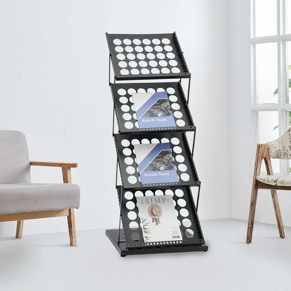 A3 Brochure Holder 4 Tiers Literature Display Rack / Magazine Display Stand Black