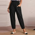 thumbnail image 2 of Summer Pants Saving! Funicet Plus Size Womens Pants Slacks Elastic Waist Casual Pant Solid Straight Leg Cotton Linen Cropped Pocket Trousers Black 5XL, 2 of 4
