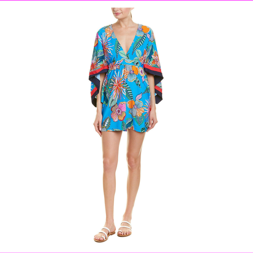 Trina Turk Women's kimono sleeves Tahiti Tropical Cover-Up Dress XS/PCB ...
