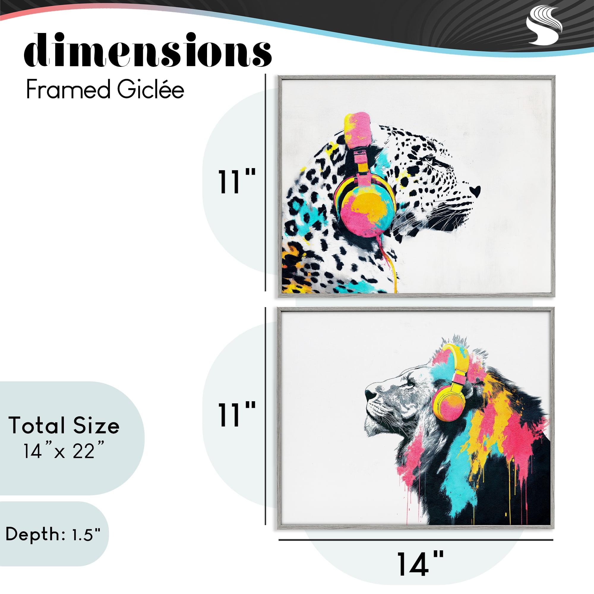 Stupell Industries Leopard and Lion On Air 2 Piece Gray Framed Giclee Art Set, design by Svetlana Aleynikova