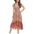 thumbnail image 5 of Biekopu Women's Summer Long Boho Dress,Short Sleeve V Neck Irregular Hem Tie Up Floral Dress, 5 of 7