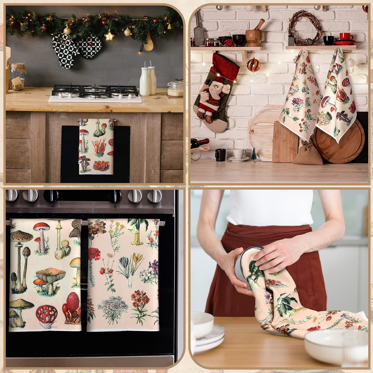 luyaa Set of 6 Daisy Kitchen Towels Spring Floral Gnome Dishtowels Flower Rustic Tea Towels Absorbent Forest Green Hand Wash Cloth 26"x18" for Farmhouse Kitchen Bathroom Housewarming Gift