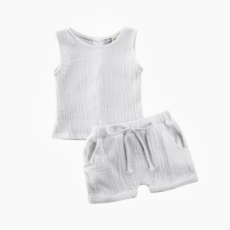 

2022 Kids Girls Boys Summer Clothing Sleeveless Cotton Linen Button Strap Vest Tops Short Pants Tracksuits Casual Outfits