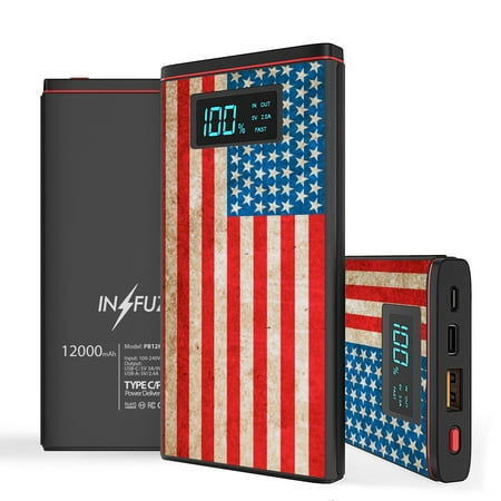 

INFUZE Portable Charger for Nokia XR20 Power Bank (18W Power Delivery USB-C/USB-A Ports 12000mAh Capacity USB Cables with Touchless Tool) - Vintage American Flag