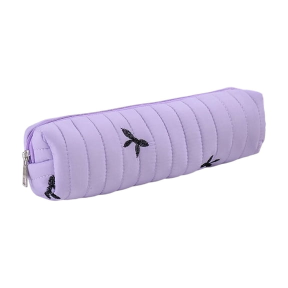 Hyknon Cute Butterflies Pencil Cases, Cylindrical Large Capacity Pencil Case Pouch with Zippers, Portable Diamond Quilted Stationery Bag, Soft Multi-Functional Pen Bag for Office Travel Daily, Purple