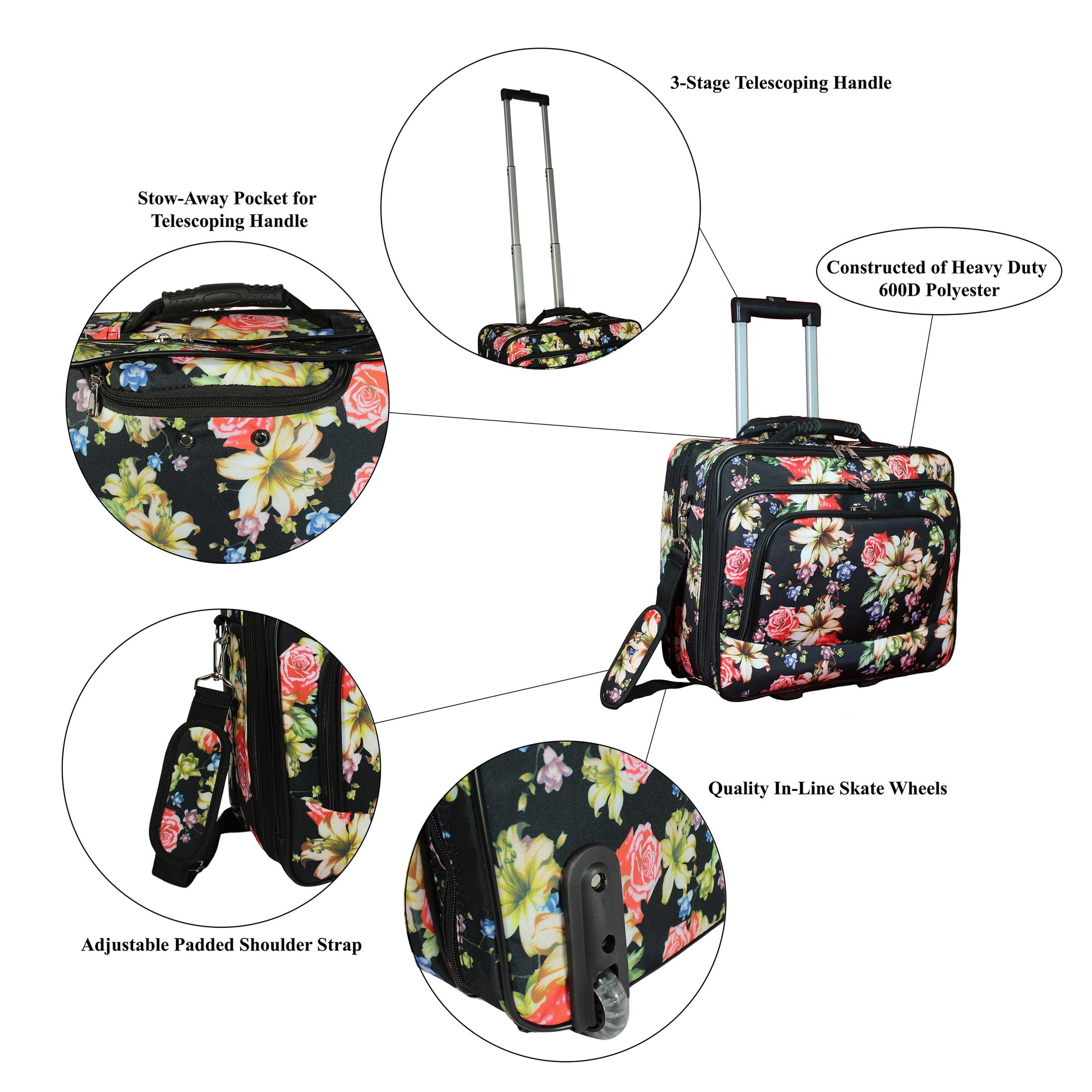 World Traveler Rolling 17-inch Laptop Case - Rose Lily