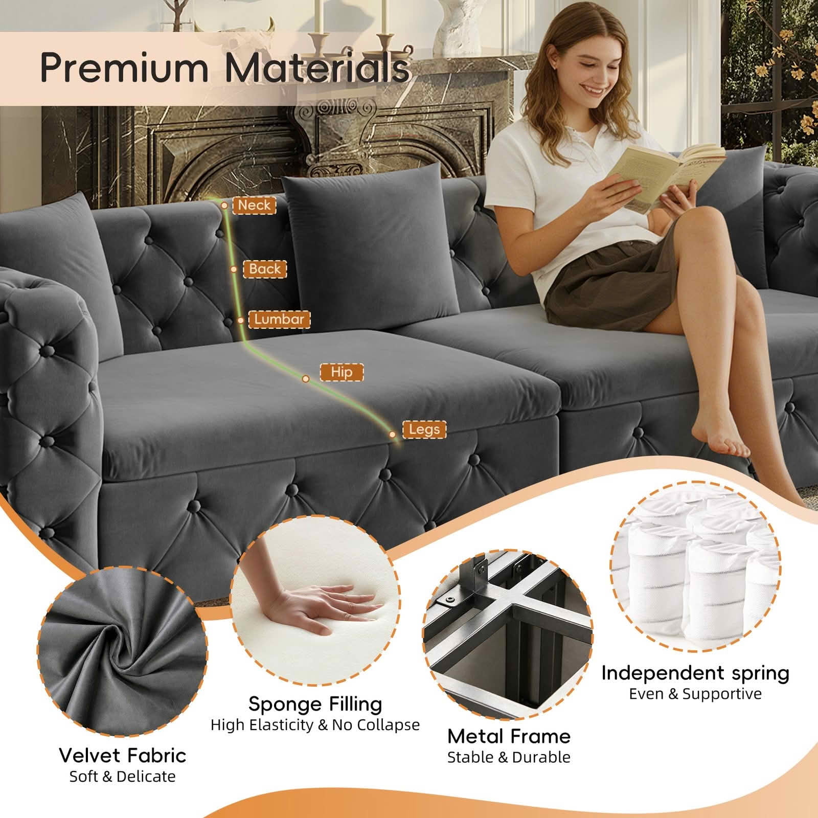 MAYEERTY 89" 4‑Seater 3‑in‑1 Pull‑Out Velvet Sofa Bed, Classic Tufted Multifunctional Couch with 3 Throw Pillows for Apartment & Living Room