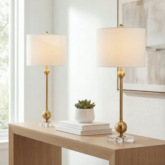 JONATHAN Y Hollis 34" Metal LED Table Lamp, Brass with Crystal Base (Set of 2), JYL2010A-SET2