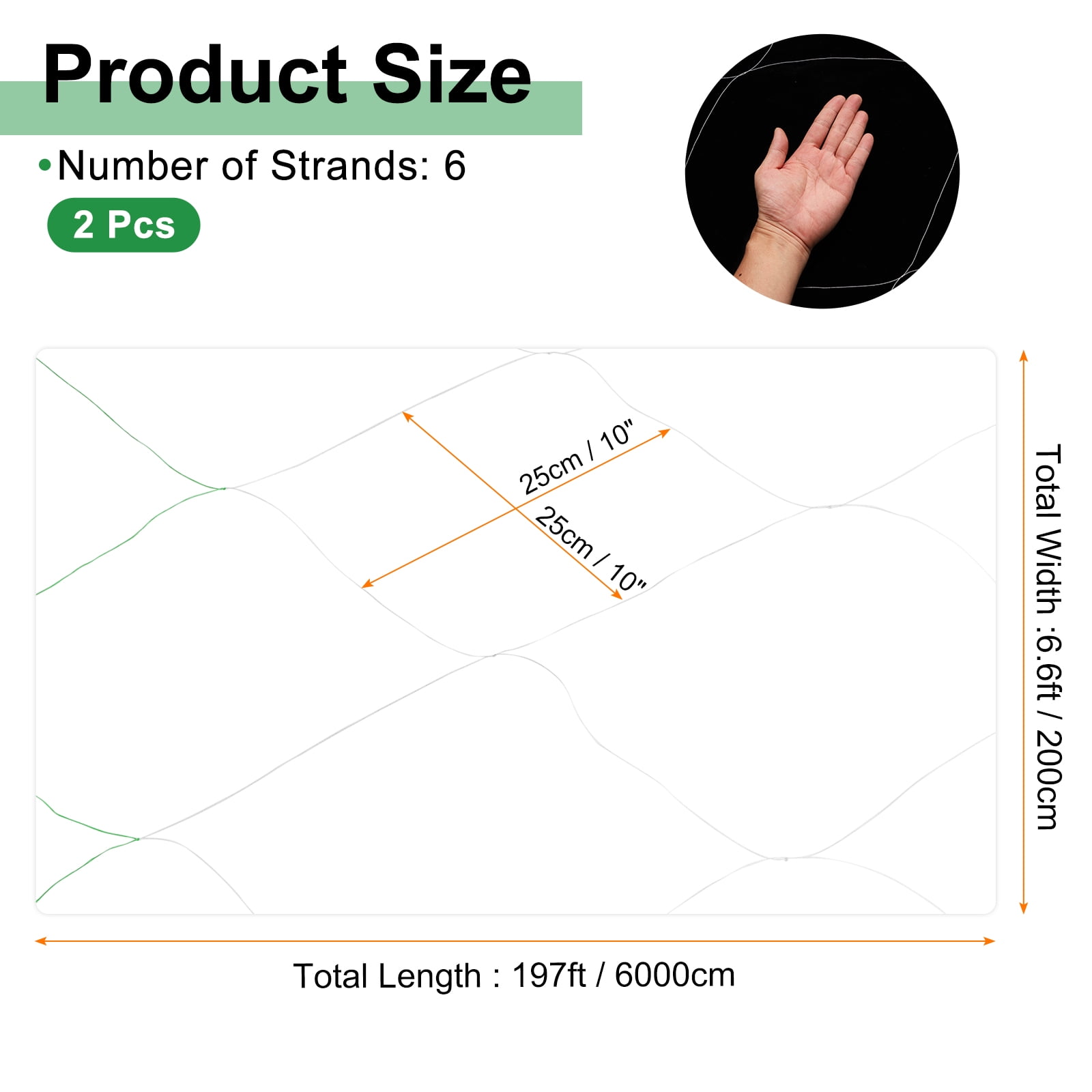 2pcs Trellis Netting for Climbing Plants 197ft x 6.6ft 6 strands Heavy Duty Garden Support Net