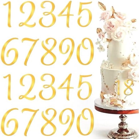 20 Pcs Gold Shiny Acrylic Number Cake Toppers 0-9 Number for Cake Topper DIY Handmade Cakes Sign Decorations for Birthday Party Wedding Anniversary