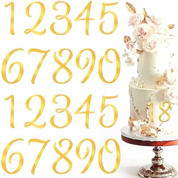 20 Pcs Gold Shiny Acrylic Number Cake Toppers 0-9 Number for Cake Topper DIY Handmade Cakes Sign Decorations for Birthday Party Wedding Anniversary