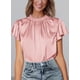 thumbnail image 3 of Blusa de Satén para Mujer PRETTYGARDEN Manga Corta con Volantes Talle M, 3 of 6