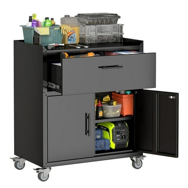 Tool Cabinet with 2-Door and Drawer, Lockable Rolling Storage Cabinet with Adjustable Shelf and Lockable Wheels, Heavy-Duty Steel Construction for Garage, Workshop, or Home
