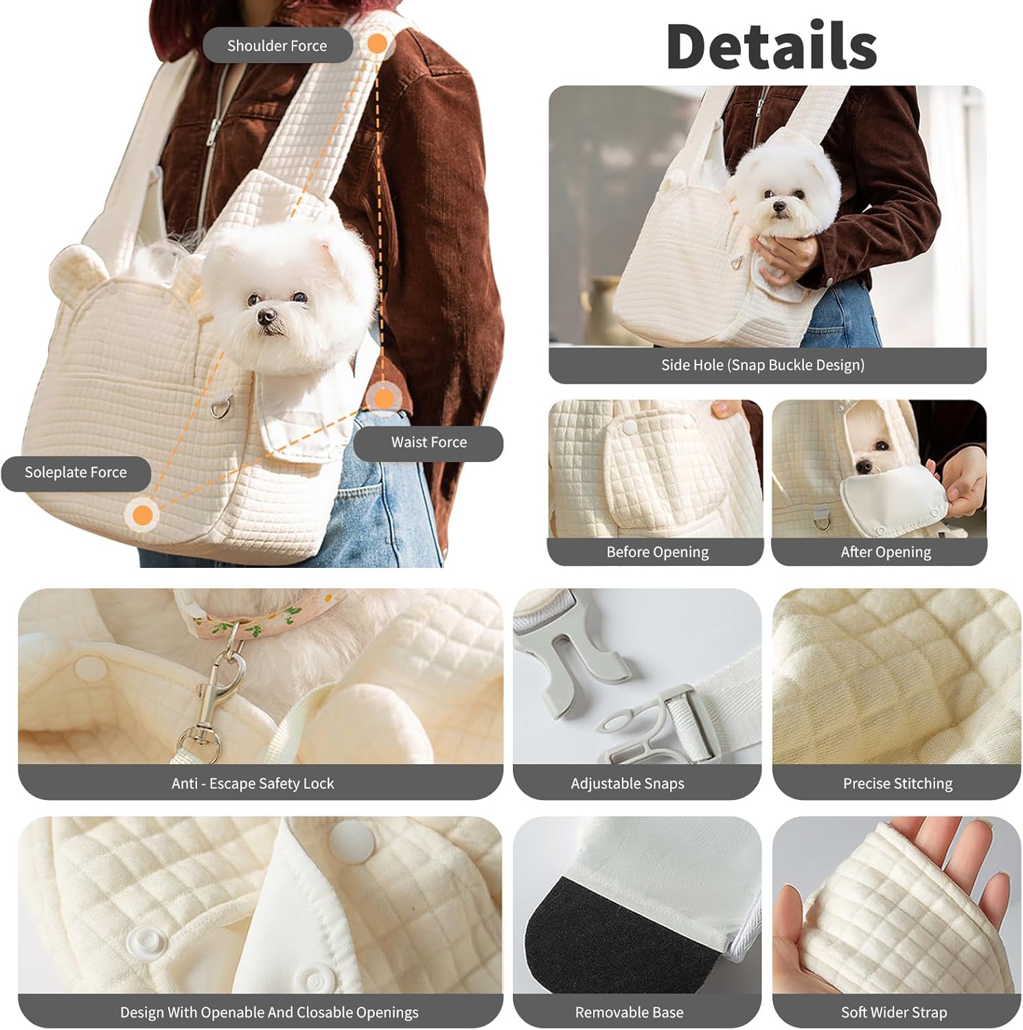 ShadeMart White Pet Carrier Backpack, Cute Bear Shape Crossbody Chest Bag, Breathable & Adjustable Travel Bag for Small Dogs and Cats