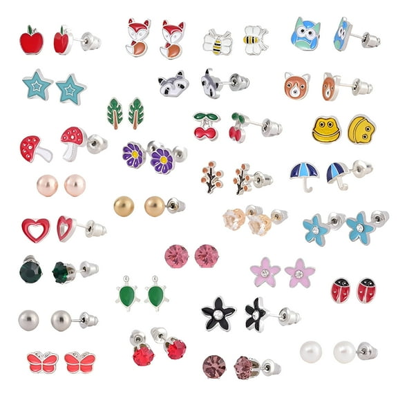 DESIGNICE Assorted Cute Stud Earrings Set,Hypoallergenic Earrings,30 Pack,Stainless Steel Earrings