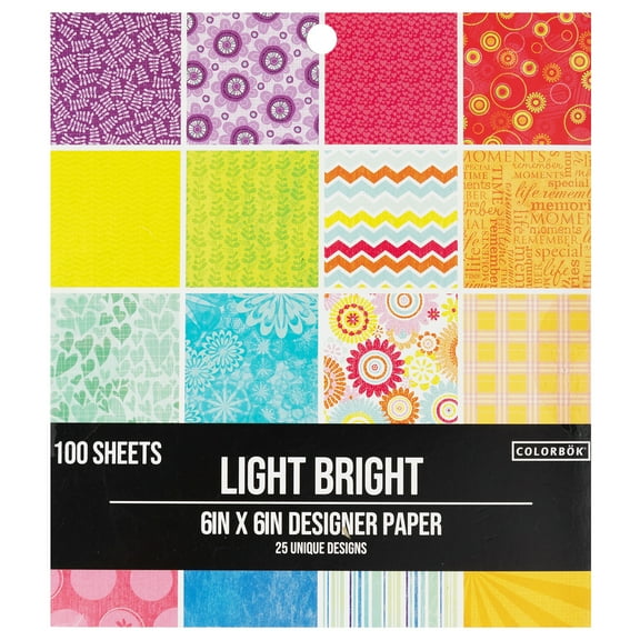 Colorbok Solid Light Bright Multicolor Designer Paper Pad, 6"x6", 67 lb./100 GSM, 100 Sheets