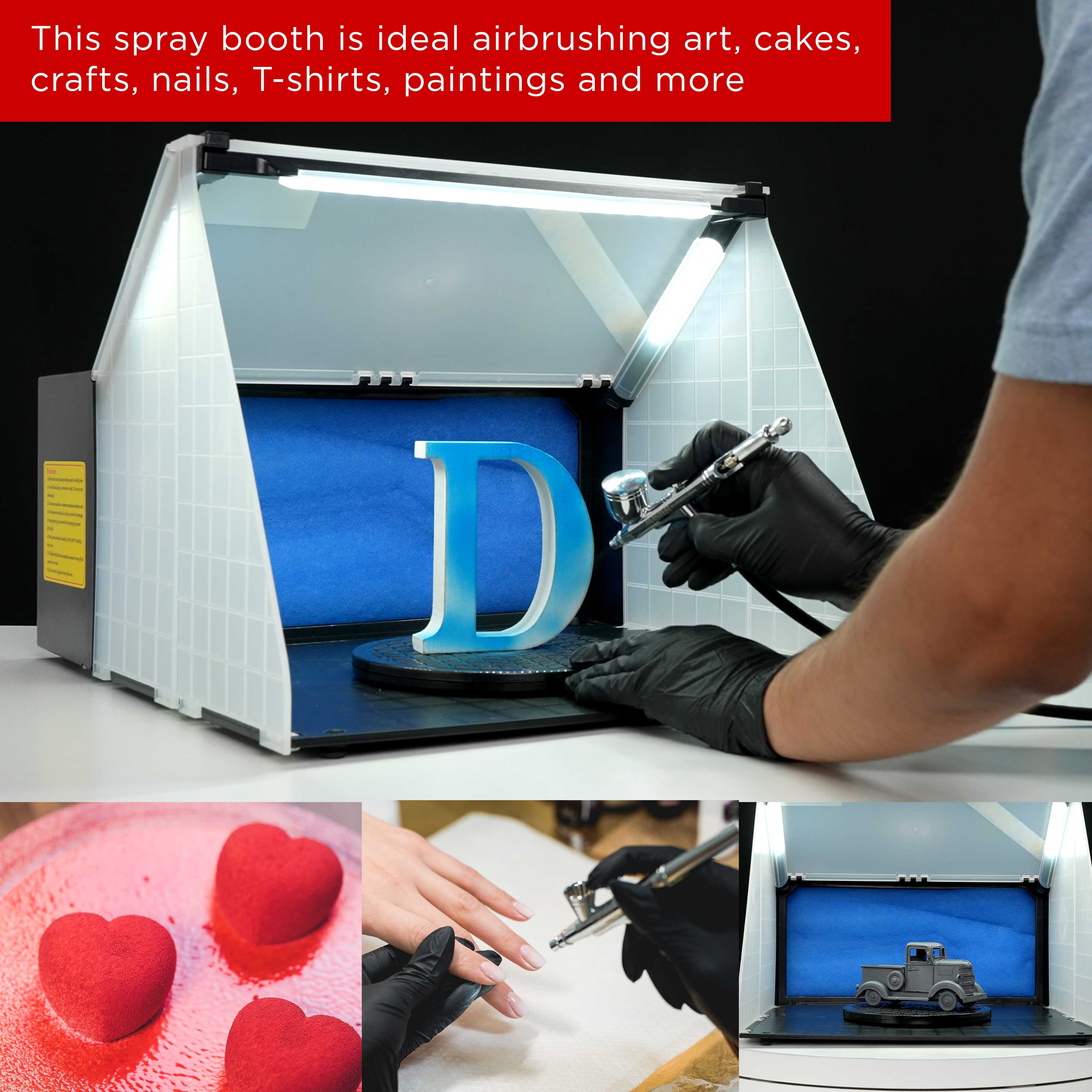 Portable Hobby Airbrush Paint Spray Booth Kit Exhaust Filter LED Light Set Model