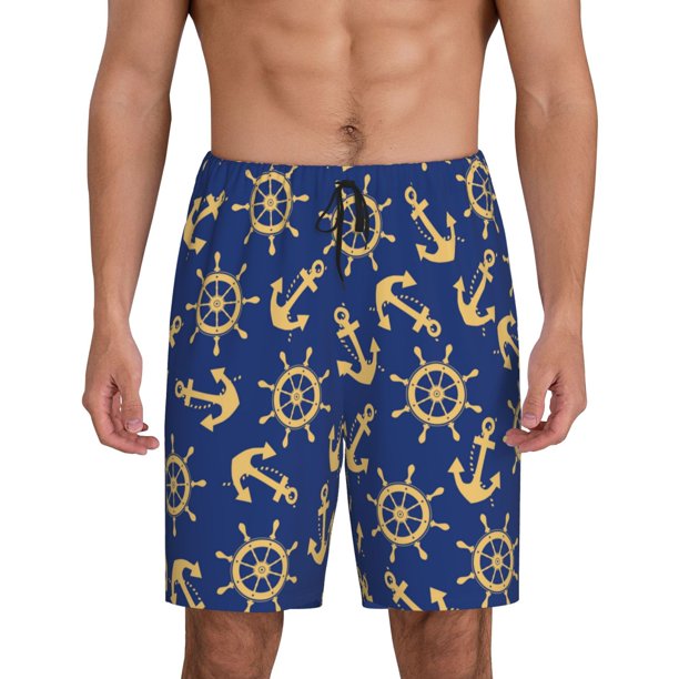 Balery Anchors and Nautical Pantalones cortos de pijama de punto de algodón para hombre con cinturilla y bolsillos-4X-Large