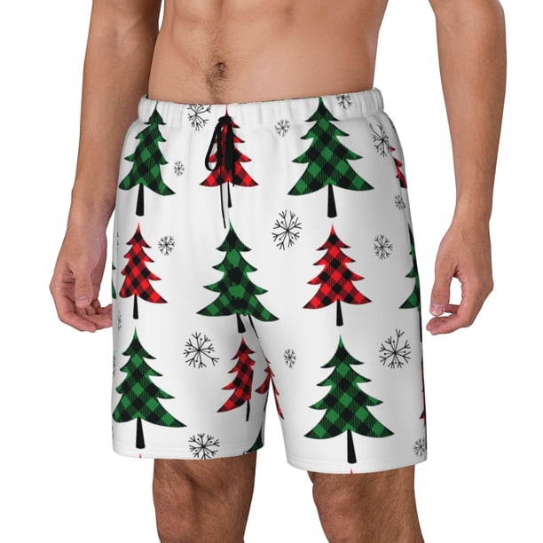 Balery Buffalo Plaid Christmas Trees Bañador para hombre, shorts de playa de secado rápido con entrepierna y forro de compresión-Medium
