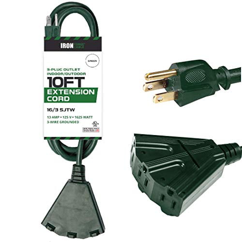 10 Ft Outdoor Extension Cord with Power Block 16/3 Durable Green