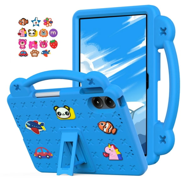 Dteck for Onn 12.1 inch Tablet Pro 2024 (Model:100146663), with 14 Dolls DIY Figures Handle Stand, Kids EVA Shockproof Cover for Walmart Onn 12.1" Tablet Pro 2024,Skyblue
