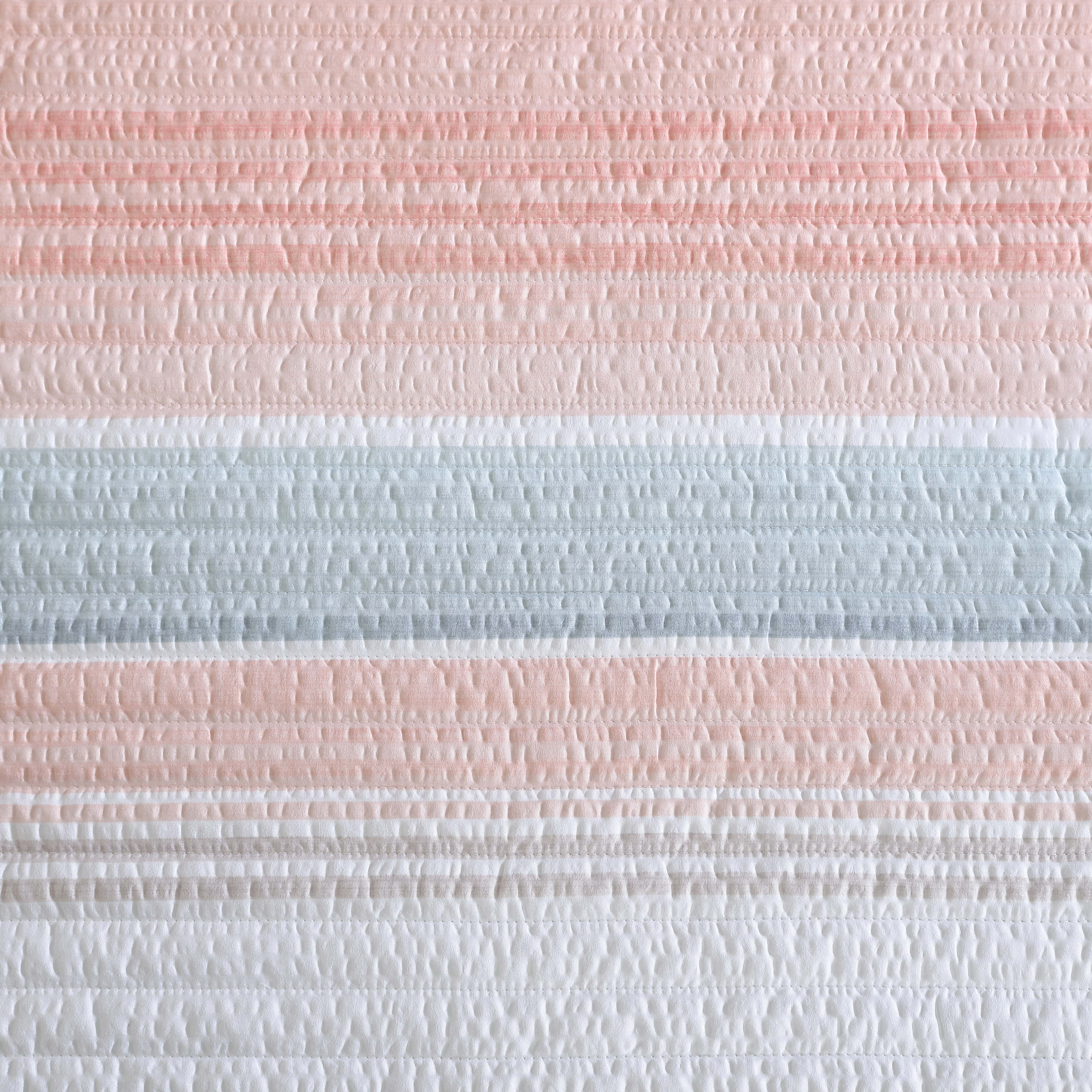 Beatrice Home Fashions, Coralinn Stripe 3PC Quilt Set, Full/Queen, Blush/Blue