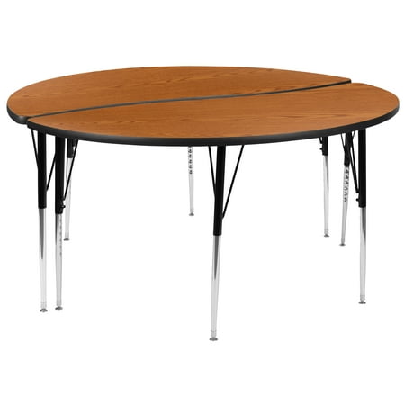 UPC: 0889142934530 | Flash Furniture Emmy 2 Piece Emmy 60 Circle Wave Flexible Oak Thermal Laminate Activity Table Set – Standard Height Adjustable Legs