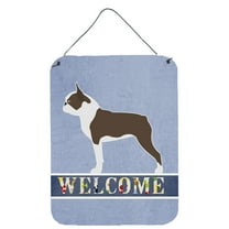 Caroline's Treasures BB5548DS1216 Boston Terrier Welcome Wall or Door Hanging Prints, 12x16, multicolor