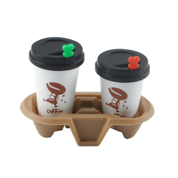 Joernso Doll House Miniature Coffee Set Mini Coffee Mug with Lid Cup Holder Coffee Model for 1:6 Doll House Cafe Dining Room Decor