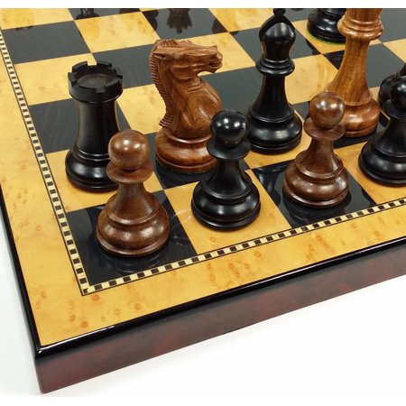 Large Acacia Black 4 5/8 Anderssen Staunton Wood Chess Set 18 Walnut Color Bd