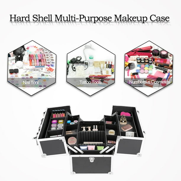 iKayaa Professional Aluminum Makeup Box Organizer with Lock , Cosmetic Storage Case With Strap