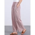 thumbnail image 3 of DARING DIVA Women's Stripe Casual Drawstring Wide Leg High Waist Pants S Pink, 3 of 6