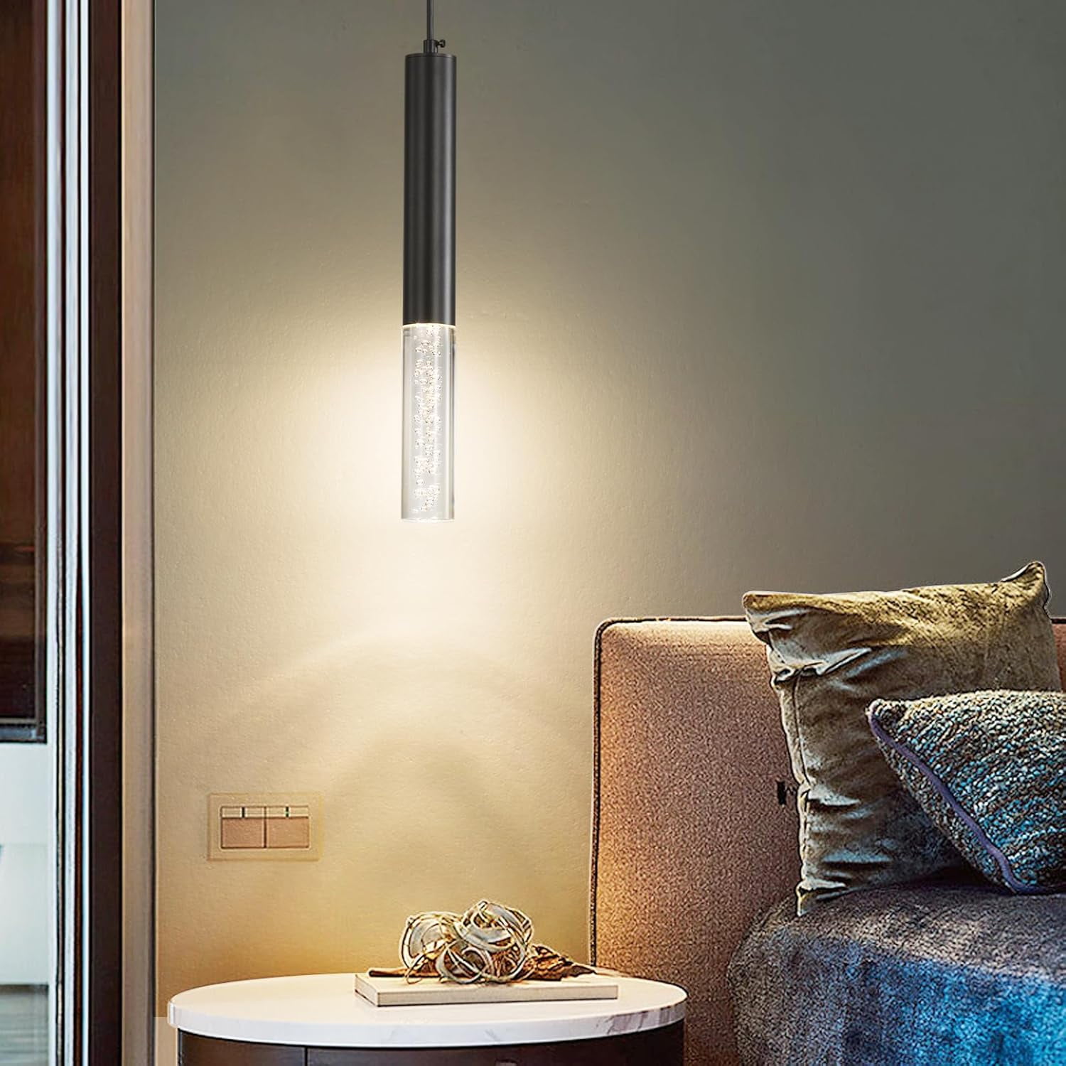 Modern Linear Pendant Light for Kitchen Island LED Hanging Light Fixture with Bubble Acrylic 3 Color 3000K/4500K/6500K Mini Ceiling Chandelier Lighting