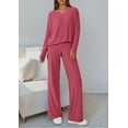 thumbnail image 3 of PRETTYGARDEN 2 Piece Lounge Sets for Women Fall Outfits Casual Knit V Neck Long Sleeve Tops Wide Leg Pants Matching Set, 3 of 8