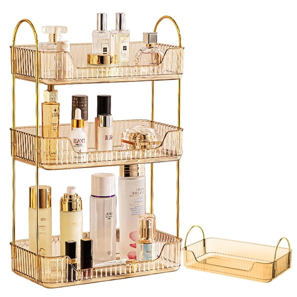 Organizador de Encimera de Baño de 3 Niveles, Bandeja de Cambiador para Cosméticos Estante de Maquillaje para Tocador, Almacenamiento de Perfume Loción Estante Dorado