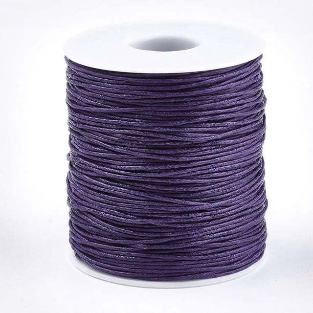 1 rollo de 10,93 yardas (10 m) de hilo de algodón encerado de 1 mm para ensartar, ideal para hacer pulseras, collares, bisutería y manualidades. Color morado medio.