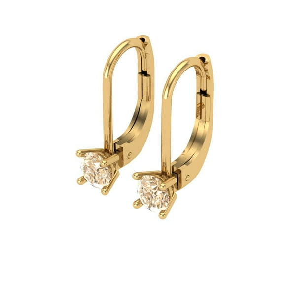 0.2 Ct Round Cut Drop Dangle Natural Morganite 18K Yellow Solid Solid Gold Everyday Dainty Earrings Lever Back