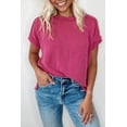 thumbnail image 2 of Women's Rose Red Textured Knit Exposed Stitching T-shirt - [ZhiHiMeRi] | (US 12-14)L, 2 of 7