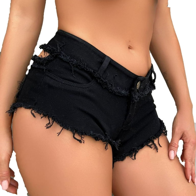 Women's Low Rise Hot Denim Shorts Stretch Mini Shorts Button Zipper High  Cut Jean Pants Summer Beach Party Clubwear(Medium,Black 6) 