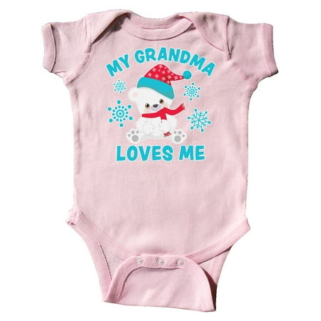 

Inktastic Polar Bear My Grandma Loves Me in Santa Hat with Snowflakes Gift Baby Boy or Baby Girl Bodysuit