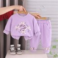 thumbnail image 2 of TOWED22 Toddler Girls 2 Piece Outfits Fall Clothes Knit Tulle Puff Sleeves Top and Flare Pants Set for Girl,Purple,2-3 Y, 2 of 6