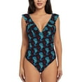 thumbnail image 2 of Yiaed Blue Seahorse Print Women's Ruffled One Piece Swimsuit V Neck Swimwear Slimming Monokini for Woman-X-Large, 2 of 8