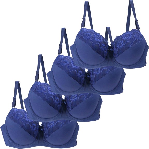 4 PCS Womens Lace Bralette Wireless Full Coverage Push up Bras No Underwire Everyday Seamless Brassieres Blue, 42/95C