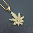 thumbnail image 2 of Hip Hop Full Zircon Men Women Golden Hemp Leaf Pendants Weed Chains Bling Jamaica Esserteauiana 14K Yellow Gold Jewelry Necklaces, 2 of 5